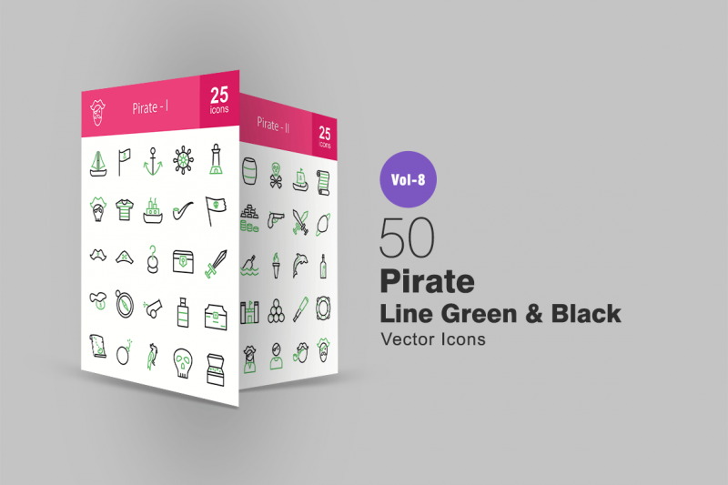 50海盗绿色和黑色线图标ICON