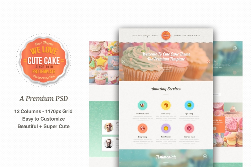 可爱的蛋糕-一页PSD模板