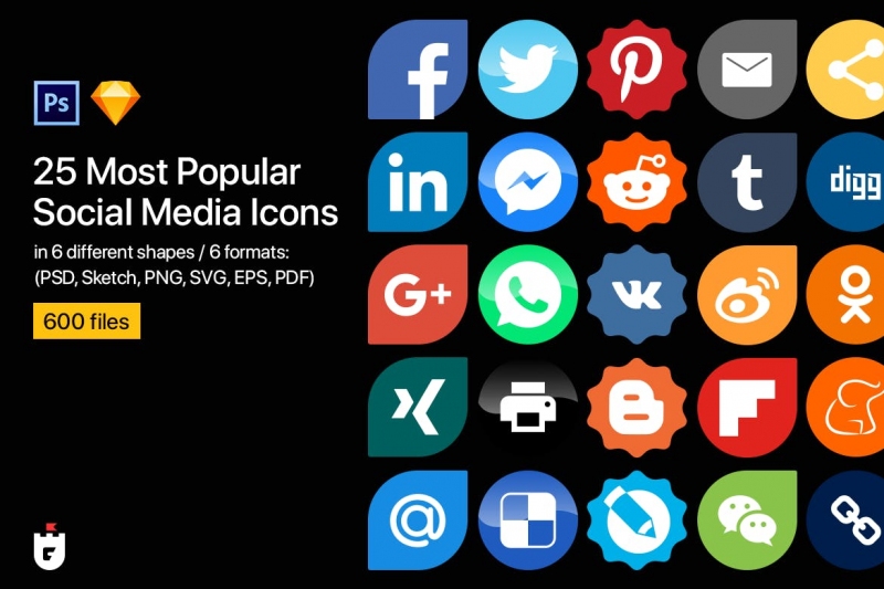 25个最受欢迎的社交媒体图标icon